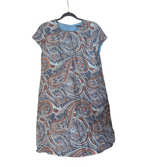 J. McLaughlin Dresses & Skirts - J. McLaughlin Paisley Blue Silk Sheath Swing Dress Womens Size Medium